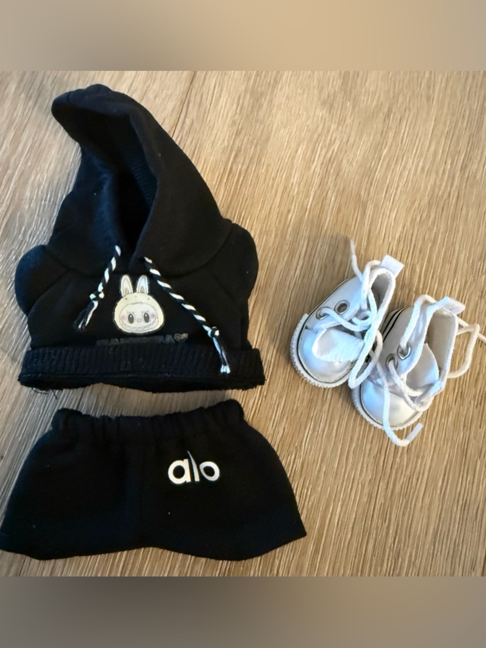 Labubu Adorable B&W Shorts Styled After ALO & Hoodie W/Labubu Emblem & Sneakers!